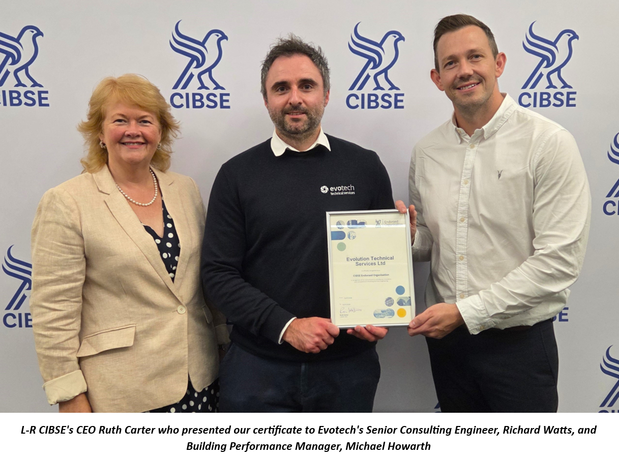 CIBSE CEO presents CIBSE Endorsed Organisation certificate to Evotech Technical Services